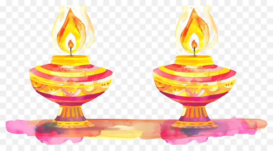 Diwali Diya，Lampes à Huile Colorées PNG