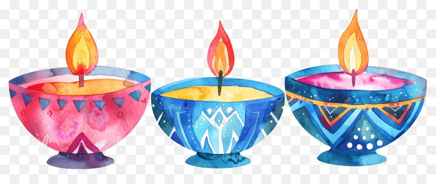 Diwali Diya，Lampes à Huile Colorées PNG