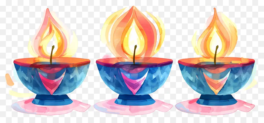 Diwali Diya，Lampes à Huile Colorées PNG