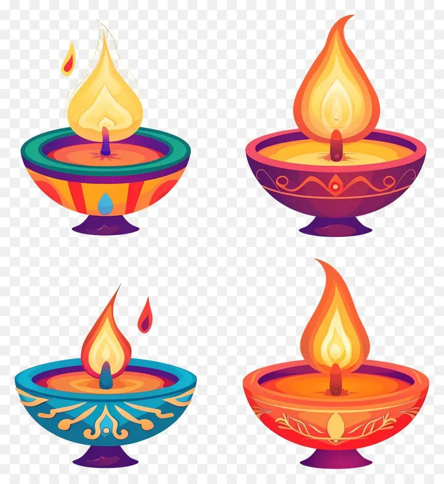 Bougie De Diwali，Diyas Colorées PNG