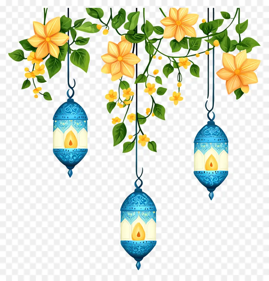 Guirlande De Soucis De Diwali，Lanternes Et Fleurs Suspendues PNG