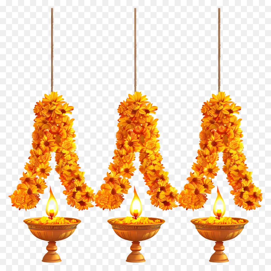 Guirlande De Soucis De Diwali，Guirlande De Fleurs Jaunes PNG