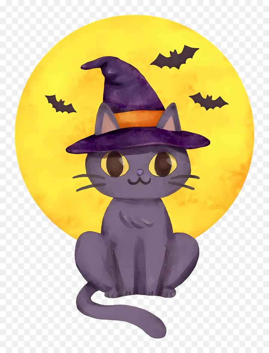 Chat D'halloween，Chat Noir Avec Chapeau De Sorcière PNG