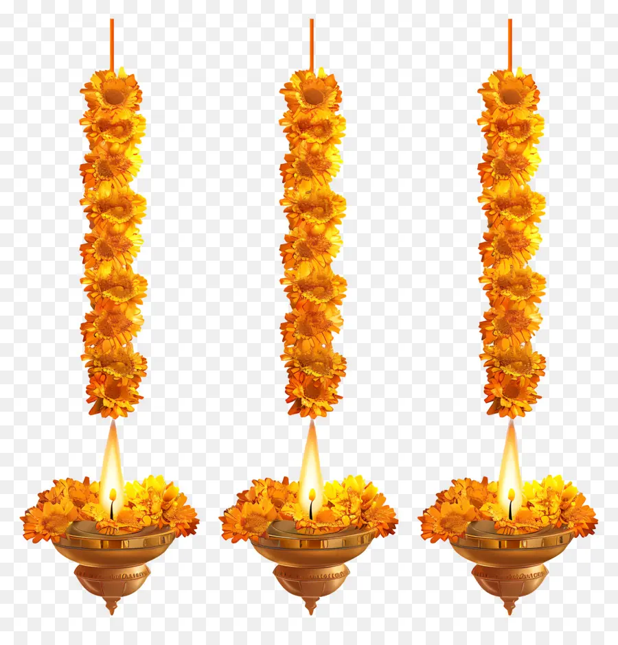 Guirlande De Soucis De Diwali，Guirlande De Fleurs Jaunes PNG