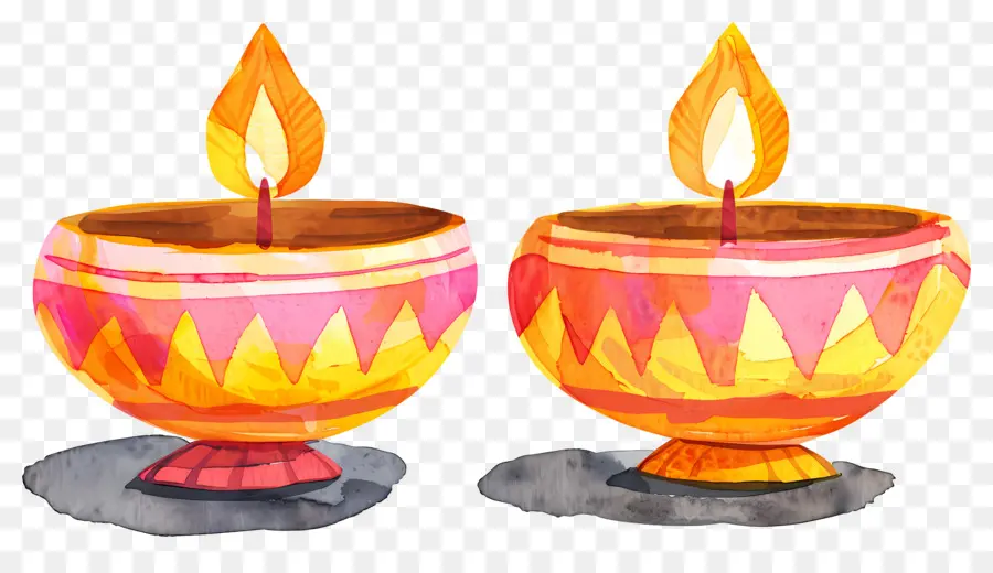 Diwali Diya，Lampes à Huile Rondes Colorées PNG