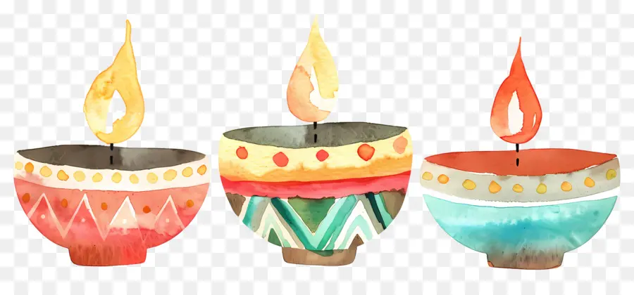 Diwali Diya，Lampes Aquarelle PNG