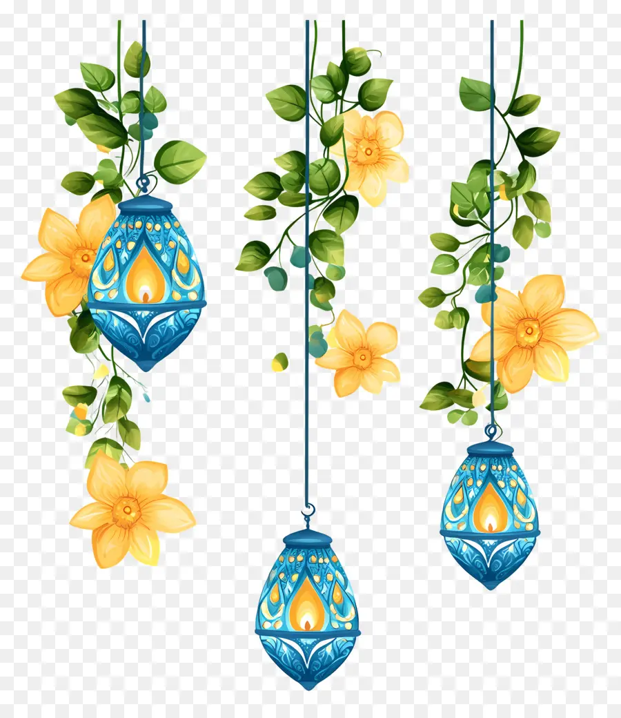 Guirlande De Soucis De Diwali，Lanternes Et Fleurs Suspendues PNG