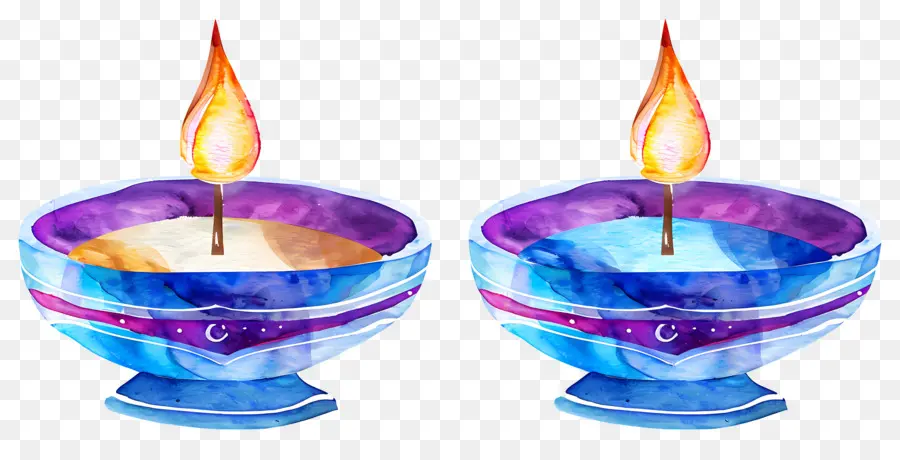 Diwali Diya，Lampes à Huile Colorées PNG