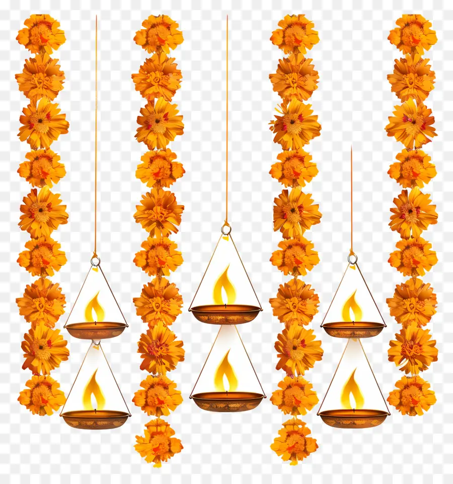 Guirlande De Soucis De Diwali，Diyas Suspendus PNG