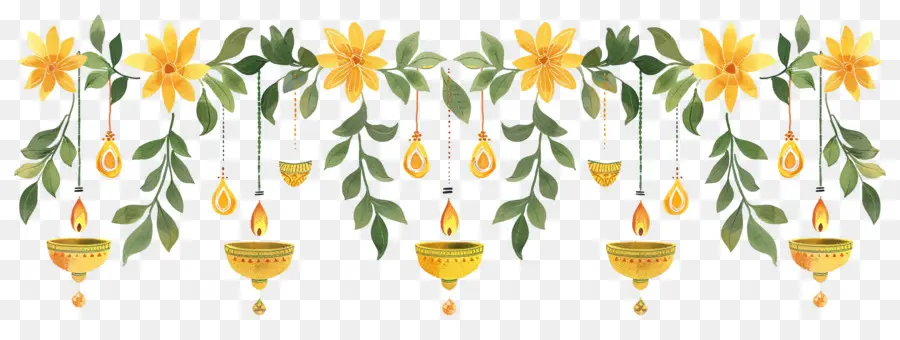 Guirlande De Soucis De Diwali，Diyas Suspendus PNG