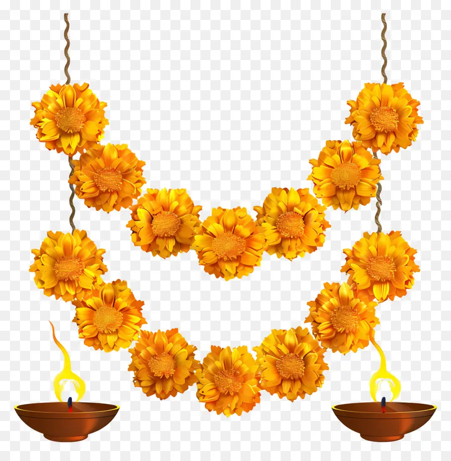 Guirlande De Soucis De Diwali，Guirlande De Fleurs Jaunes PNG