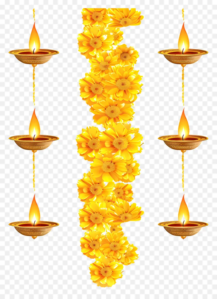 Guirlande De Soucis De Diwali，Guirlande De Fleurs Jaunes PNG