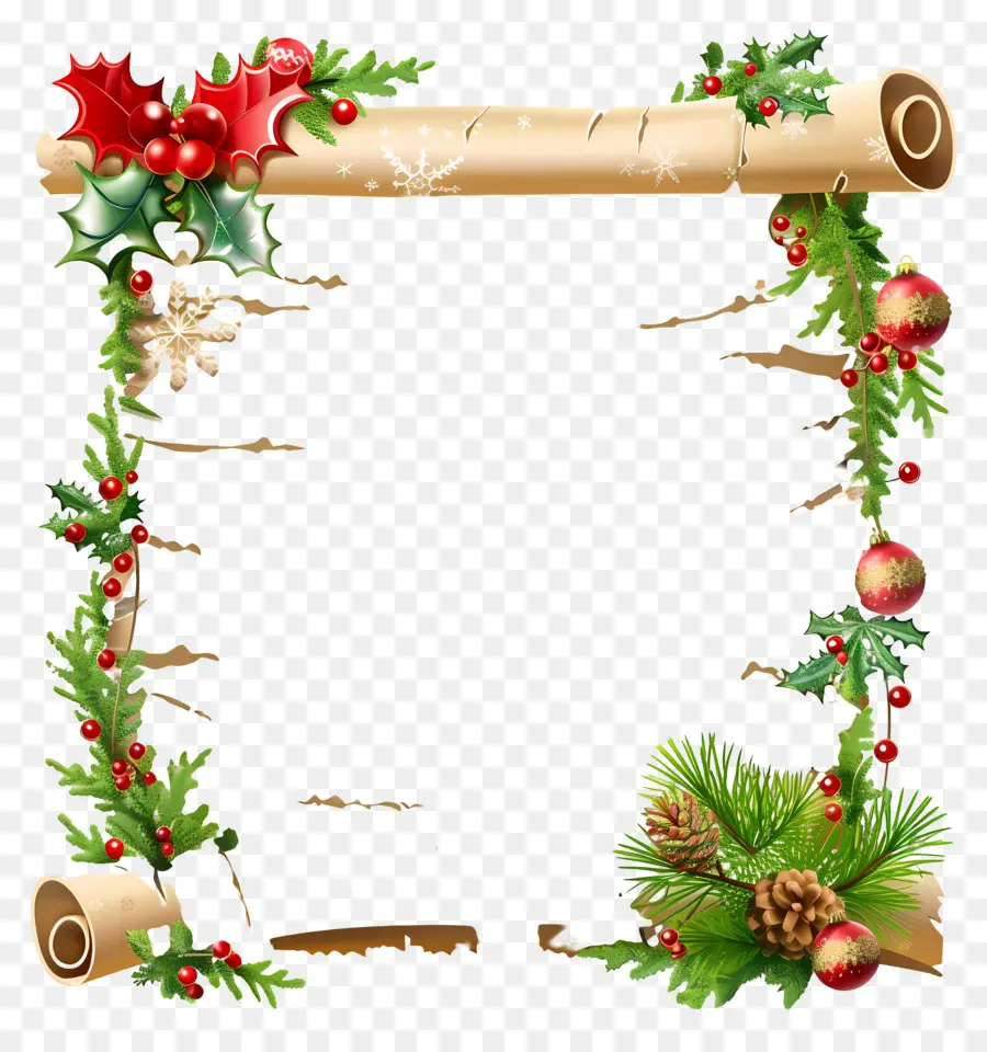 Parchemin De Noël，Cadre Pomme De Pin PNG