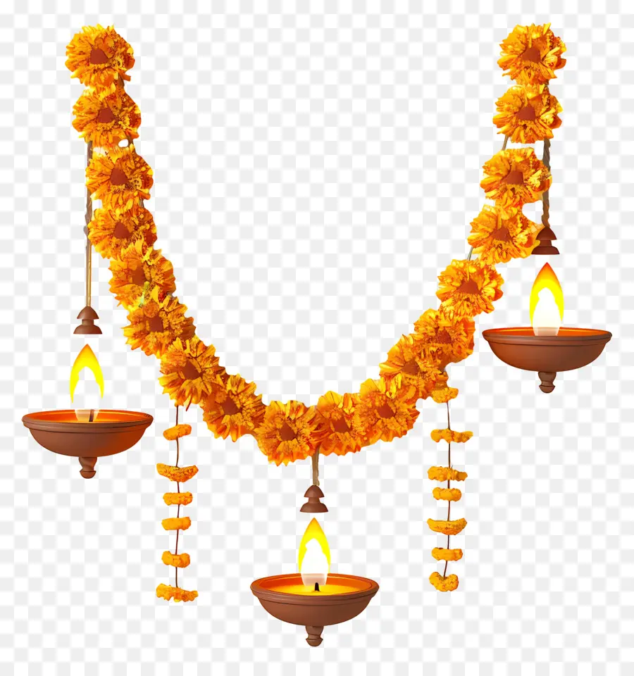 Guirlande De Soucis De Diwali，Guirlande De Fleurs Jaunes PNG