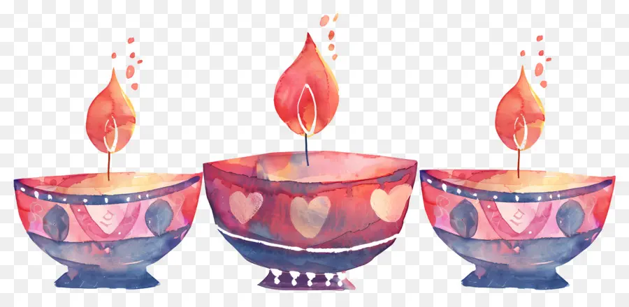 Diwali Diya，Lampes Aquarelle PNG