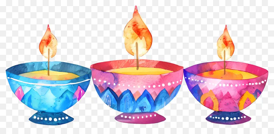 Diwali Diya，Lampes à Huile Colorées PNG