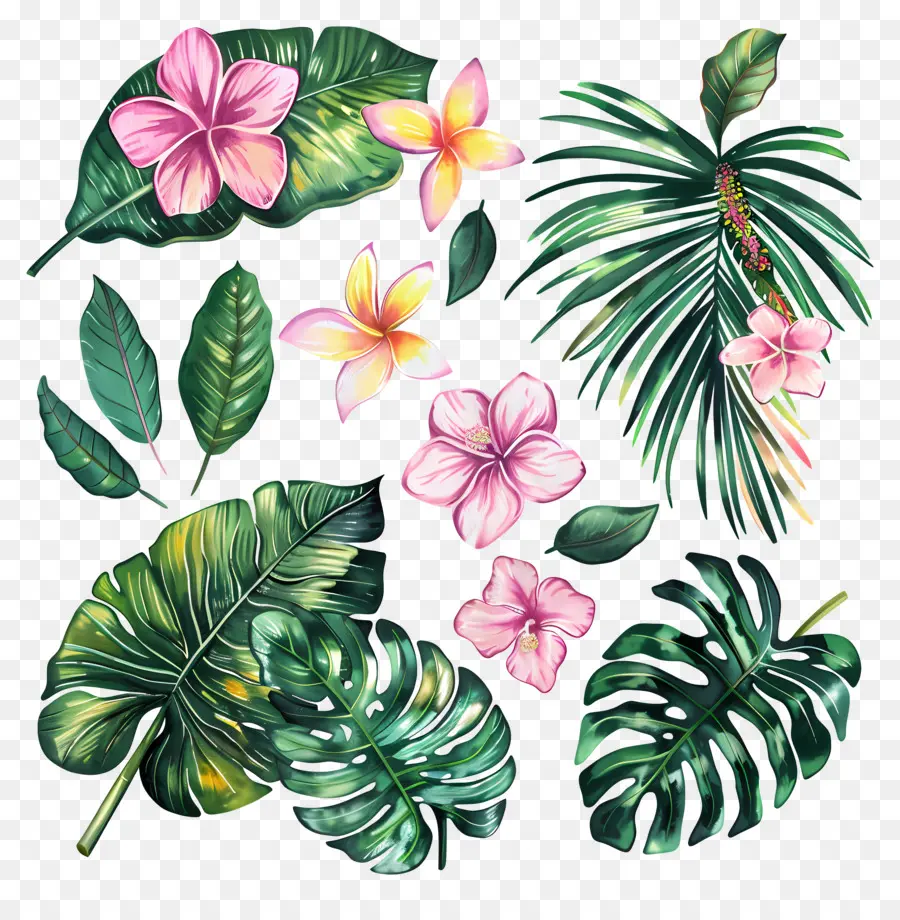 Fleurs Tropicales，Fleurs Et Feuilles Tropicales PNG