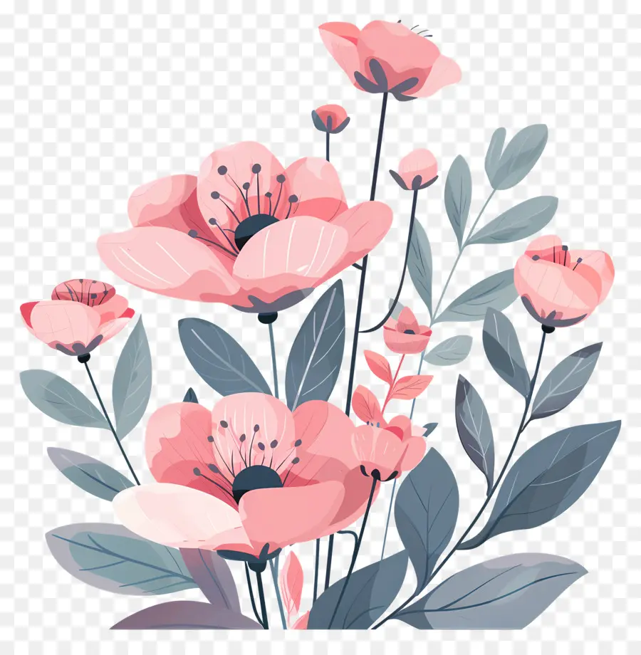 Fond Rose，Fleurs Rouges PNG