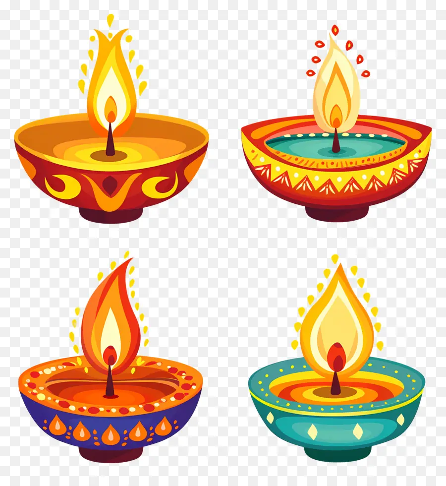 Bougie De Diwali，Diyas Colorées PNG