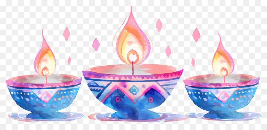 Diwali Diya，Lampes à Huile Colorées PNG