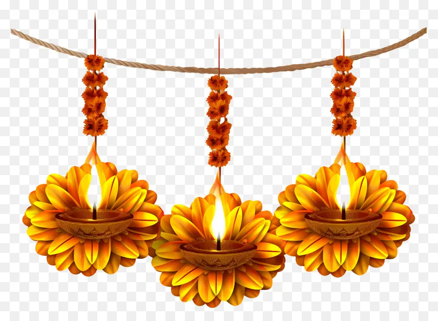 Guirlande De Soucis De Diwali，Lampes à Fleurs PNG