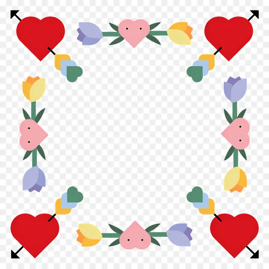 Cadre Saint Valentin，Coeur Et Fleurs PNG