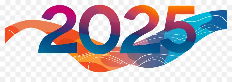 2025 Année，2025 Vagues Colorées PNG