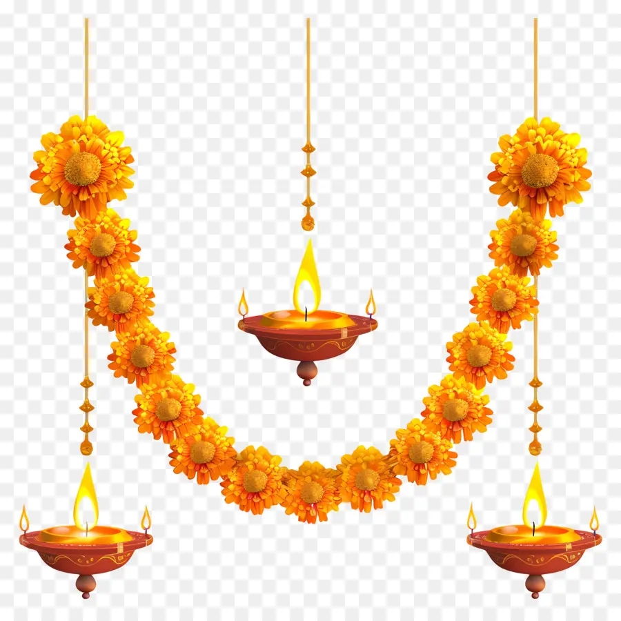 Guirlande De Soucis De Diwali，Guirlande De Fleurs Jaunes PNG