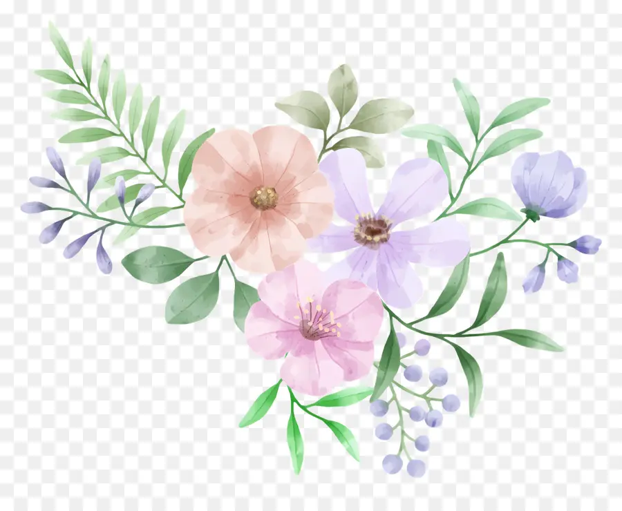 Fleurs Aquarelles，Composition Florale PNG