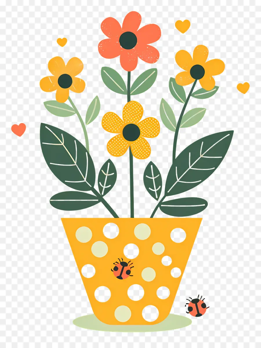 Pot De Fleur，Coccinelles PNG