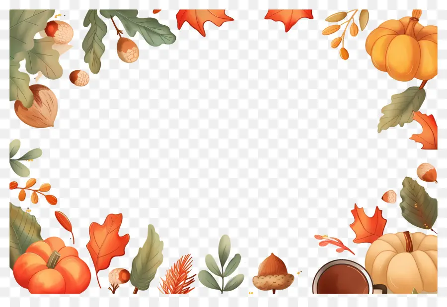 Cadre D'automne，Feuilles D'automne Et Citrouilles PNG