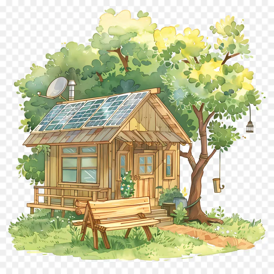 Maison De Dessin Animé，Maison Avec Panneaux Solaires PNG