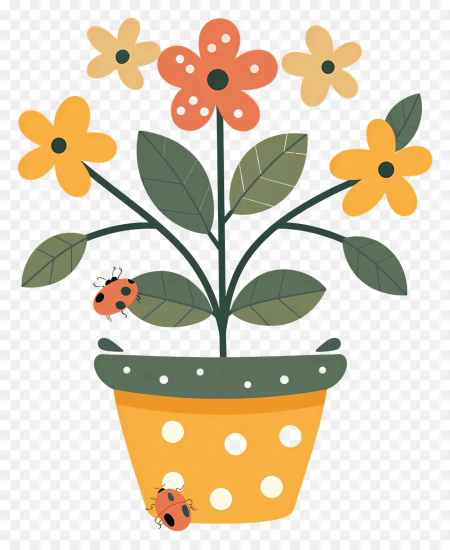 Pot De Fleur，Coccinelles PNG