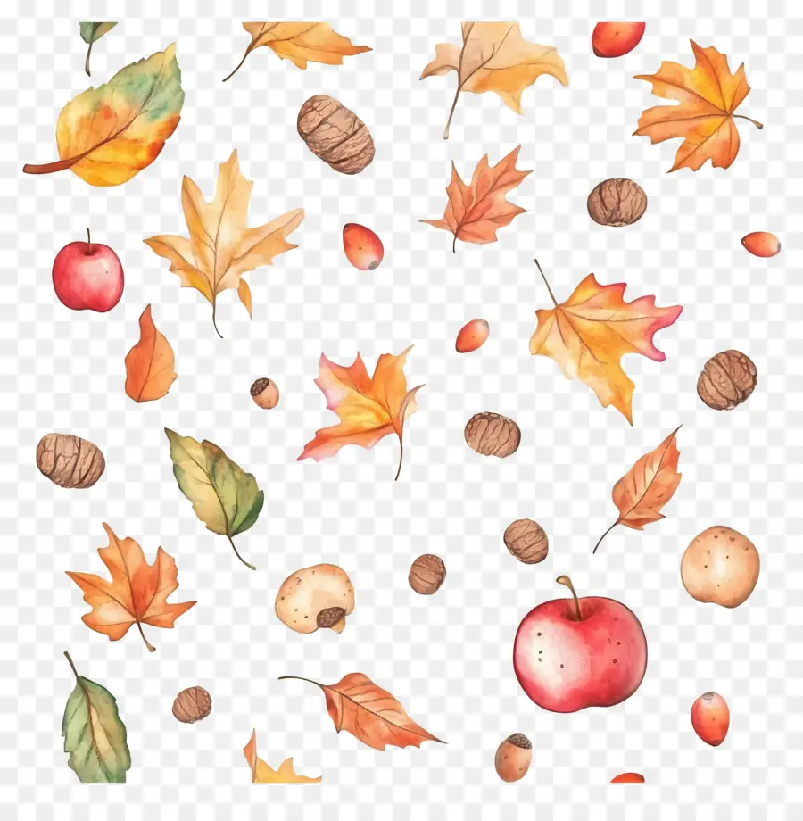 Fond D'automne，Pommes Et Feuilles D'automne PNG