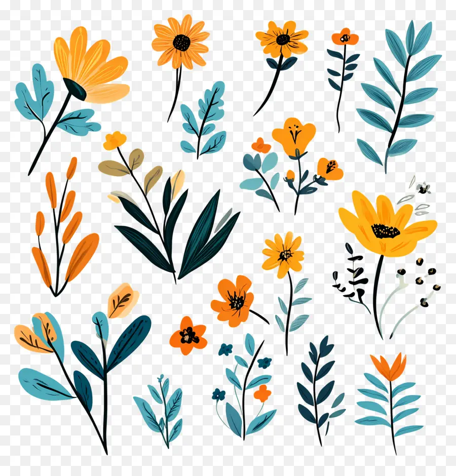 Fond D'automne，Motif Floral Et Feuilles PNG