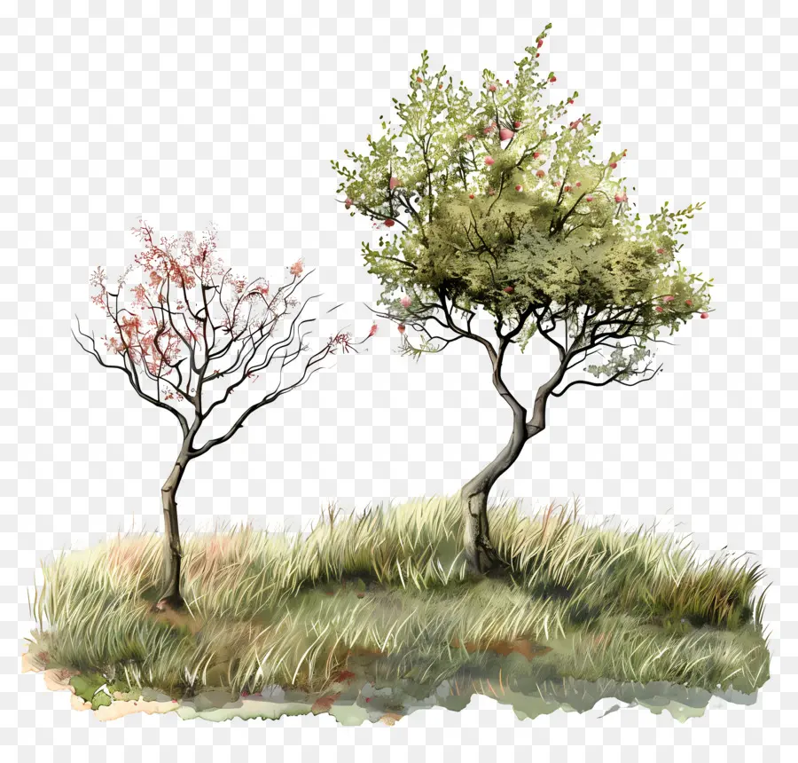 Fond Naturel，Arbres Dans Le Pré PNG