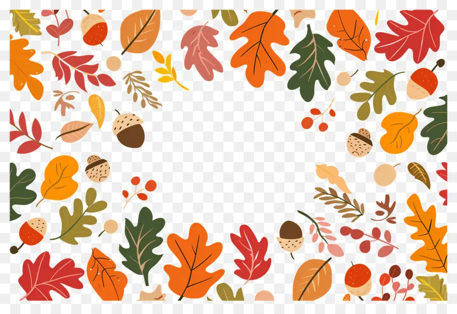 Cadre D'automne，Feuilles Et Glands Colorés PNG