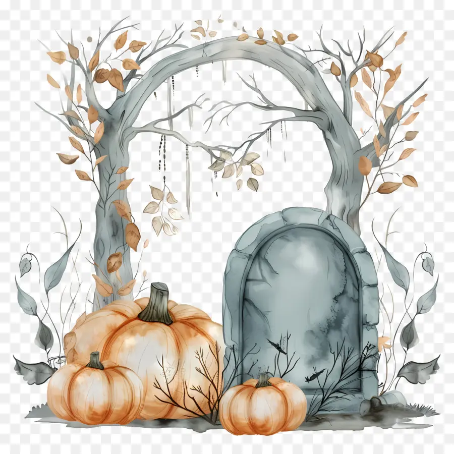 Pierre Tombale D'halloween，Arche De Citrouille PNG