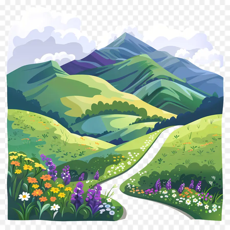 Fond Naturel，Montagnes Et Fleurs PNG