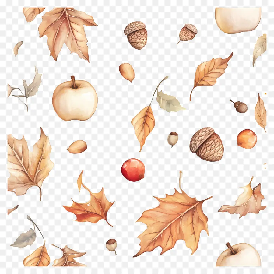 Fond D'automne，Pommes Et Feuilles D'automne PNG