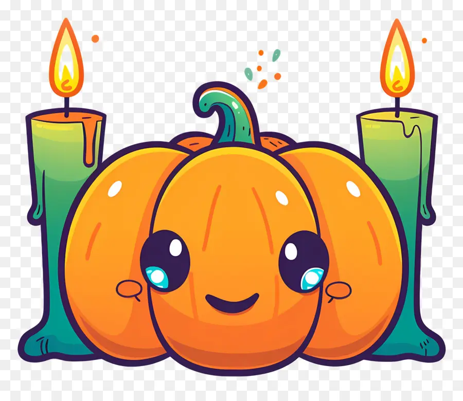 Bougies D'halloween，Jolie Citrouille Avec Des Bougies PNG