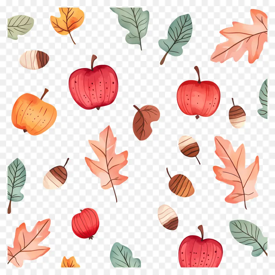 Fond D'automne，Pommes Et Feuilles D'automne PNG