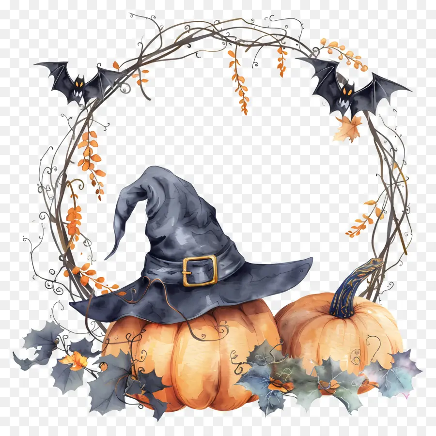 Couronne D'halloween，Citrouille Avec Chapeau De Sorcière PNG