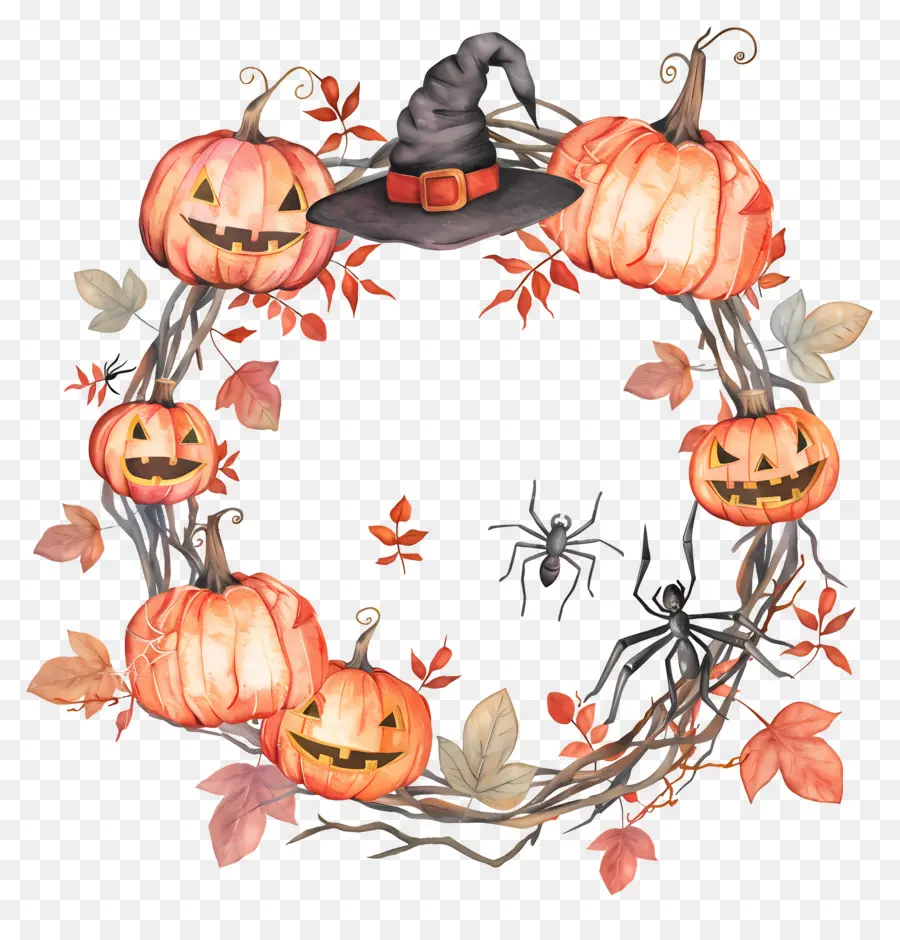 Couronne D'halloween，Citrouille Avec Chapeau De Sorcière PNG