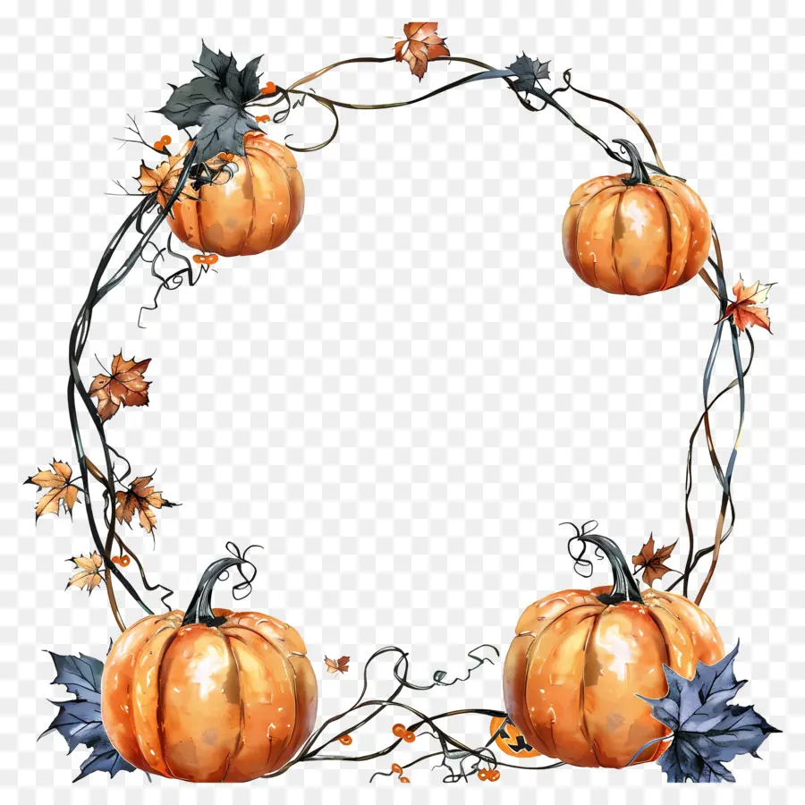 Couronne D'halloween，Citrouilles Et Feuilles PNG