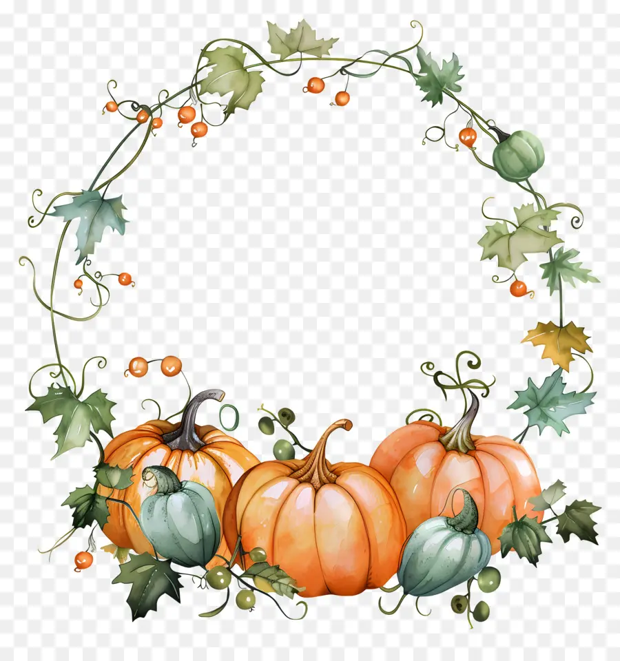 Couronne D'halloween，Citrouille Et Vignes PNG