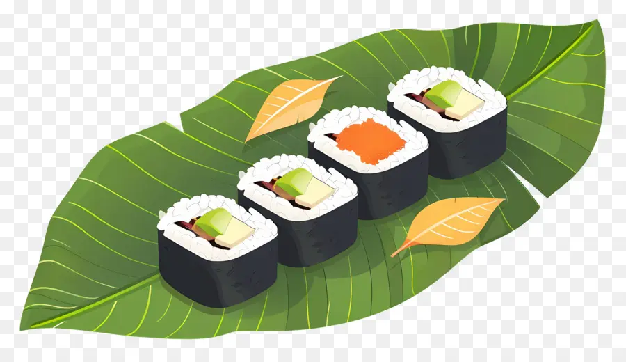 Sushi Sur Feuille，Japonais PNG