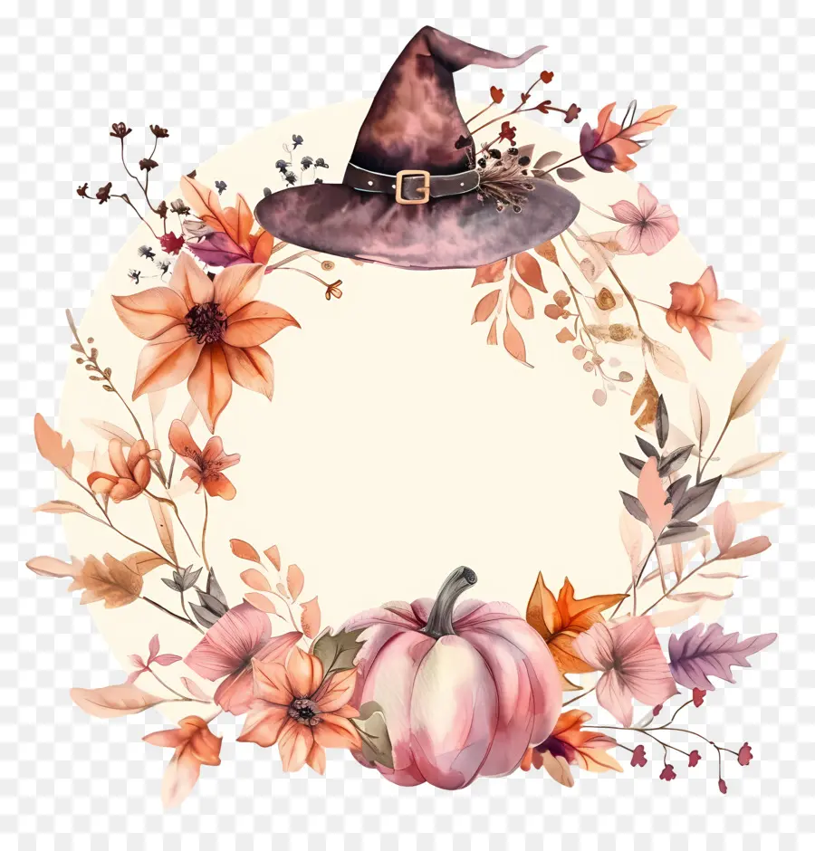 Couronne D'halloween，Citrouille Avec Chapeau De Sorcière PNG