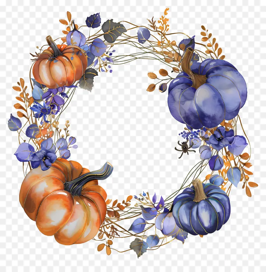 Couronne D'halloween，Couronne De Citrouille Florale PNG