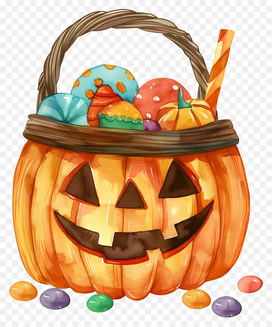 Panier D'halloween，Citrouille Avec Des Bonbons PNG